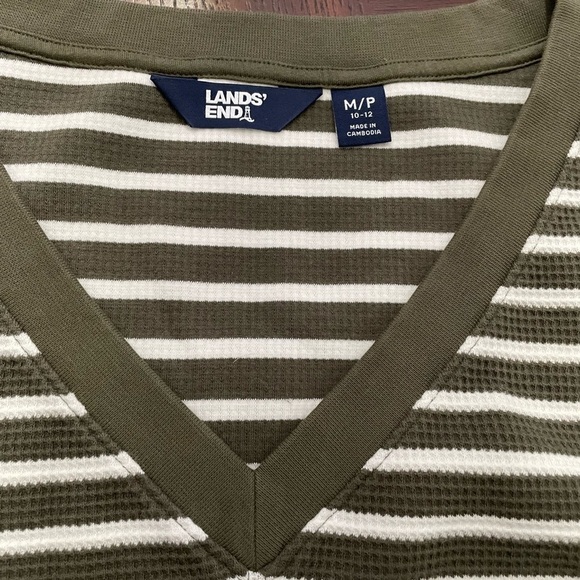 Land’ End women’s 3/4 sleeve waffle knit Tunic green and white striped size M P - Picture 3 of 5